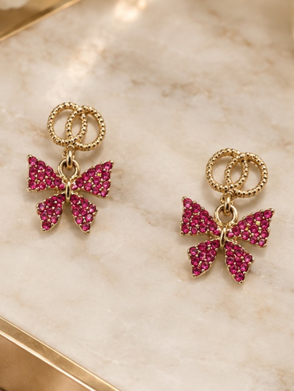Pink and Gold Bow Earrings